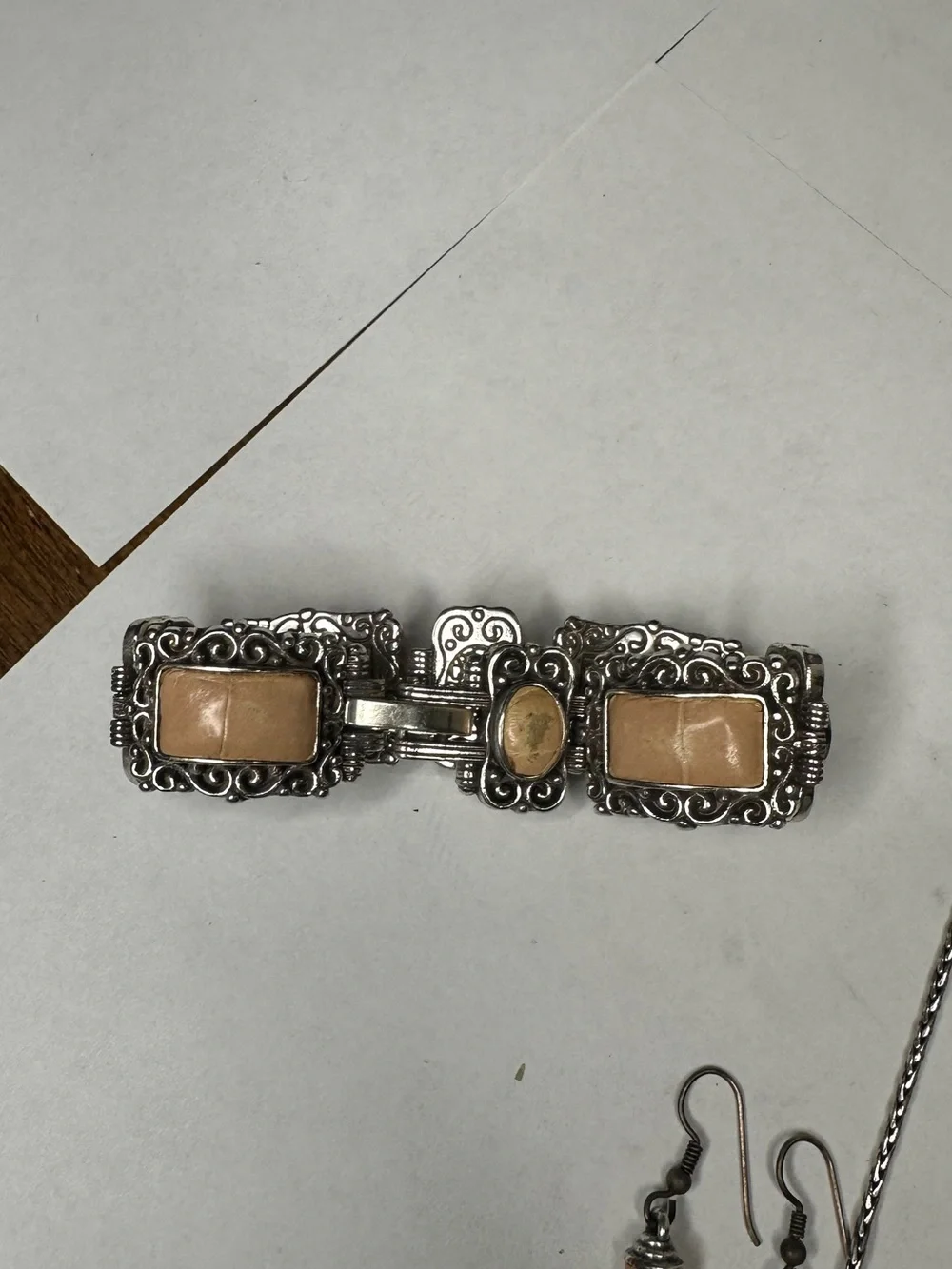 Brighton Silver-Tone Necklace, Bracelet & Earrings with pink leather Inlay